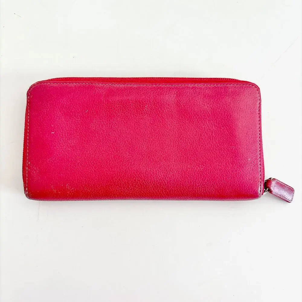 LEVENGER RED LEATHER ZIP-AROUND ACCORDION CONTINENTAL WALLET